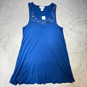 Isabella's Closet Blue‎ Embellished Tank Top Size M Cotton Blend Beaded Y2K Boho